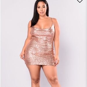 Fashion Nova 3x Rose Gold Sequin Dress